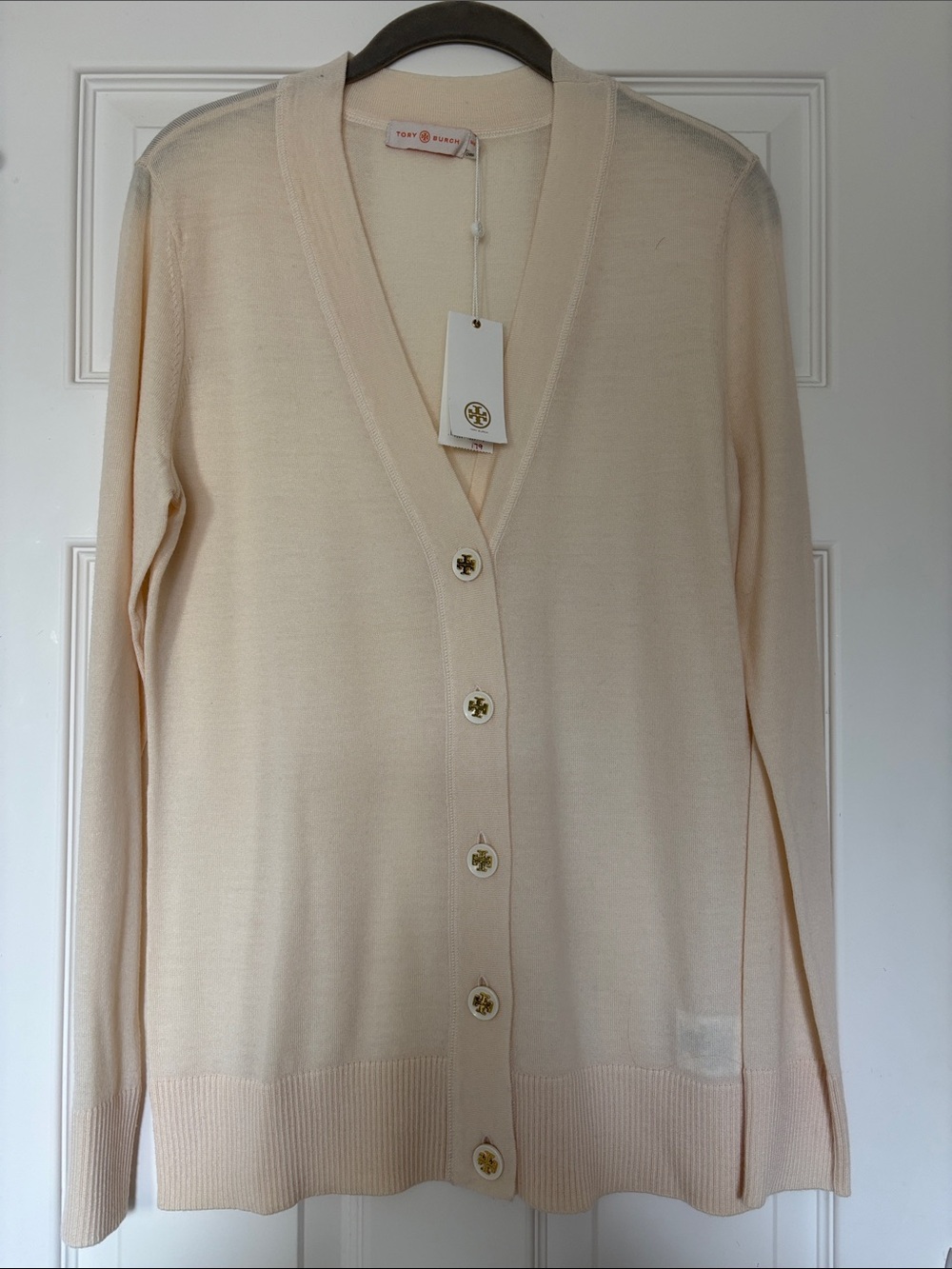 Tory Burch Soft Cream V-Neck Button Cardigan